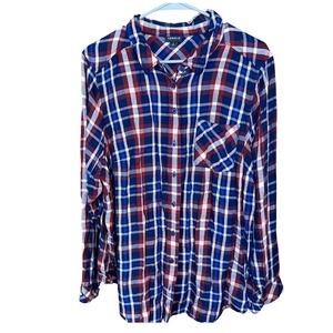 Torrid Women's Plaid Button Down Long Sleeve Shirt Red White Blue Size‎ 2X